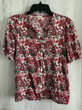 Boden Pink and Red Paisley Floral Button-Down Top
